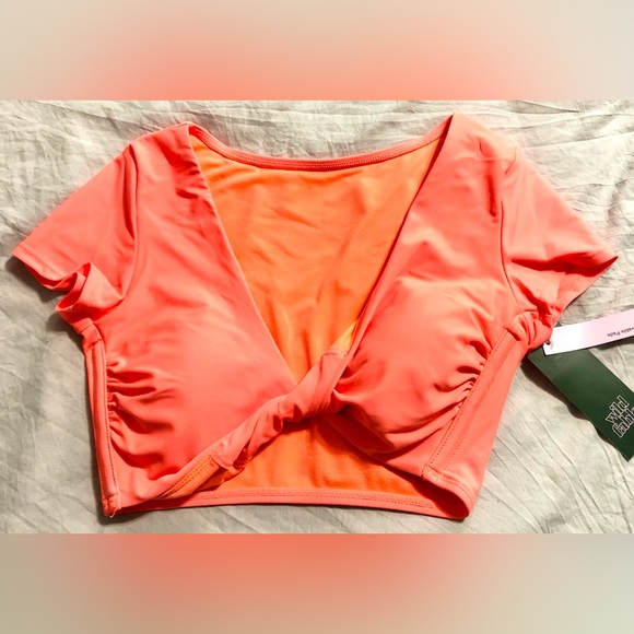 WILD FABLE Women's Twist-Front Short Sleeve Bralette Orange Bikini Top SizeS NWT - Picture 2 of 5